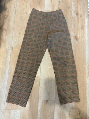 Brandy Melville Brown Plaid Dress Pants with Orange Accents